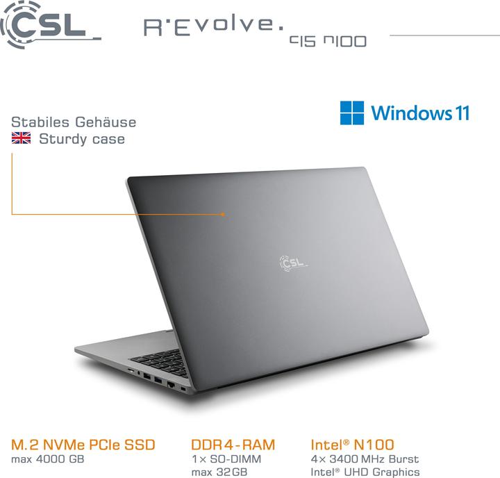 Produktbild CSL Notebook R'Evolve C15 v4 16GB 1000GB Windows 11 Home (15.60", Intel N100, 16 GB, 1000 GB, DE)