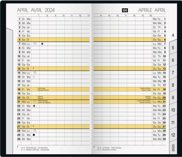 Immagine prodotto Rido Calendario tascabile M-planer 8,7x15,3cm 1 mese/2 pagine copertina in cartone nero 2025 (87 x 153 mm, Tedesco)