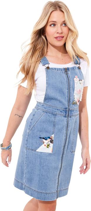 Actual product image Joe Browns Floral Zip-Front Denim Pinafore (38)