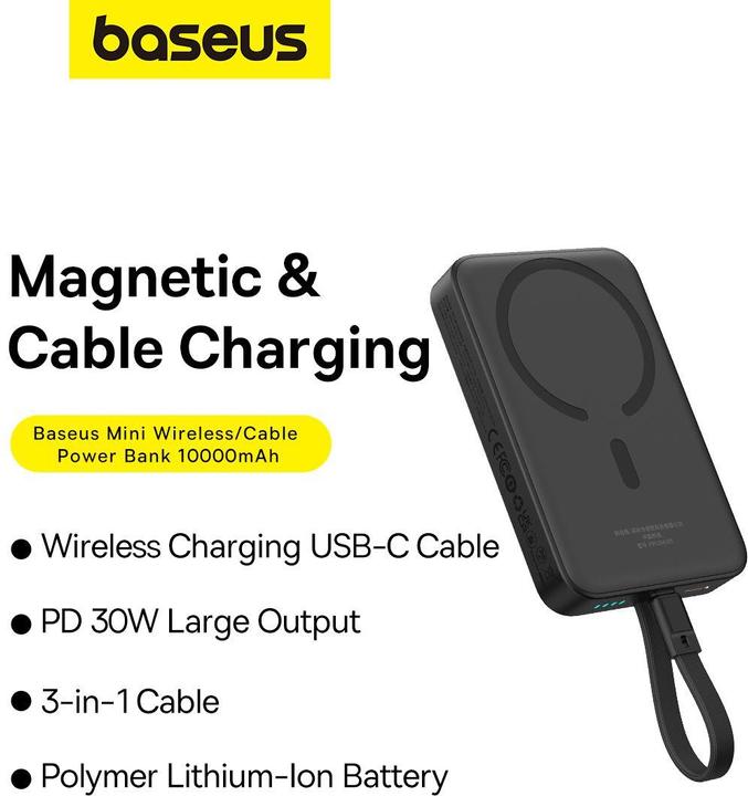 Immagine prodotto Baseus Powerbank Magnetic Mini 10000mAh 30W MagSafe (nero) (10000 mAh, 30 W, 37 Wh)