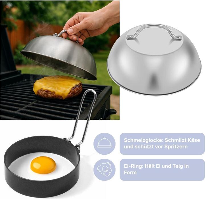 Produktbild Hermex 5-tlg. Burger-Set Burgerpresse Schmelzglocke Patty-Wender Ei-Ring Streuer
