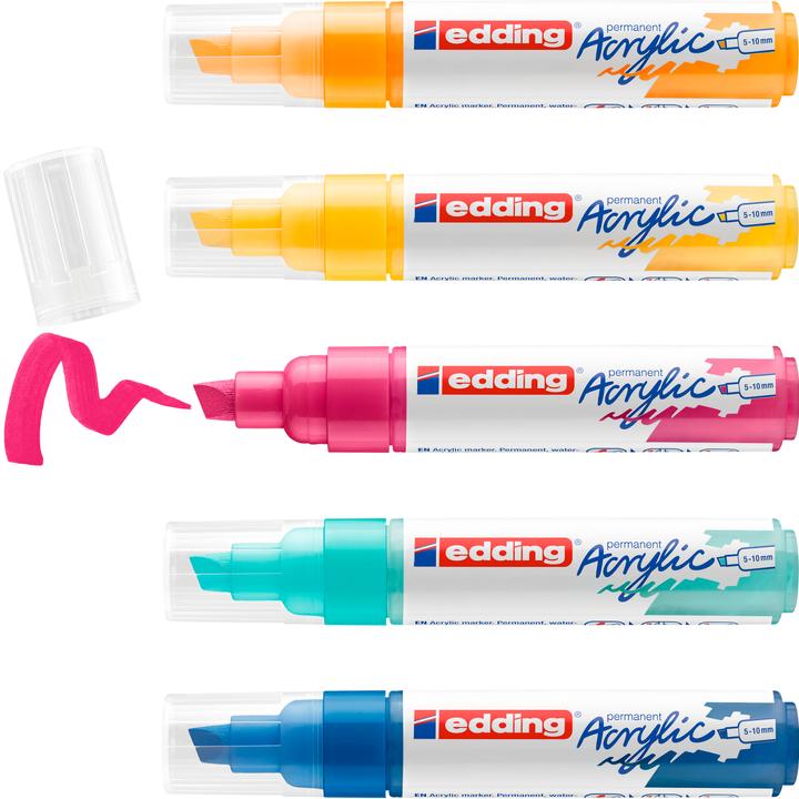 Produktbild Edding Acrylmarker (Verkehrsgelb, Enzianblau, Sonnengelb, Türkis, Telemagenta, 10 mm, 5 x)