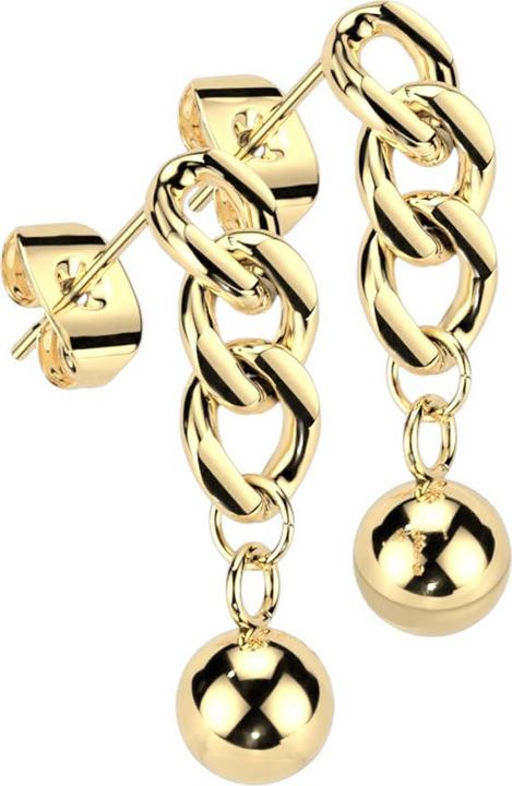 Produktbild Star Piercing Ohrstecker vergoldet Anhänger Kettenglieder mit Kugel (ohne MessingChirurgenstahl 316L, Chirurgenstahl 316LMessing)
