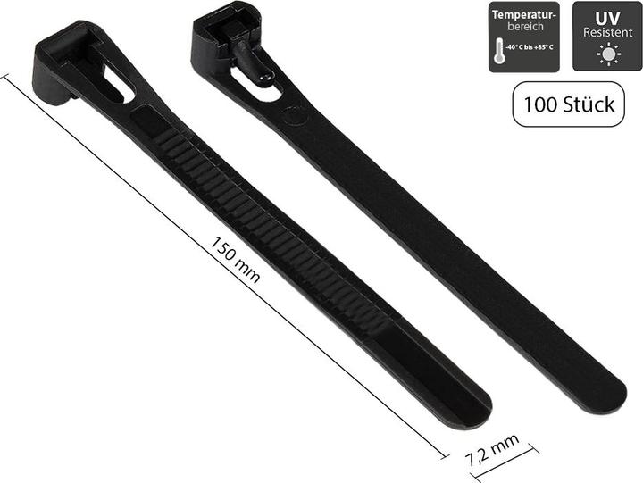Immagine prodotto Good Connections Fascetta riutilizzabile 150 mm x 7,2 mm, nera, resistente ai raggi UV, da -40 °C a +85 °C, 100 (Fascette in plastica, 150 mm, 100 pz.)