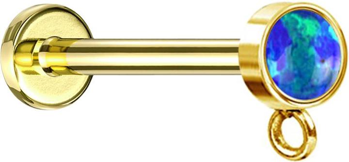 Actual product image Star Piercing Micro labret internal thread gold-plated with cylinder opal blue ring for pendant (Surgical steel 316L)