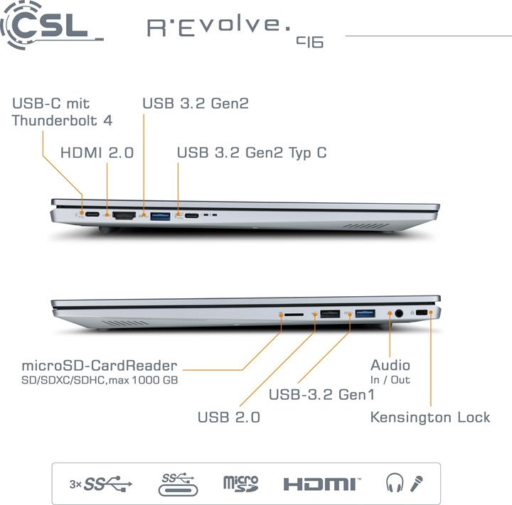 Produktbild CSL Notebook R'Evolve C16 (16", Intel Core i5-1235U, 64 GB, 2000 GB, DE)