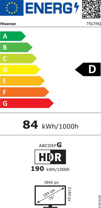 Energie-Label Hisense TV 75U7NQ (75", Mini-LED, 4K, 2024)