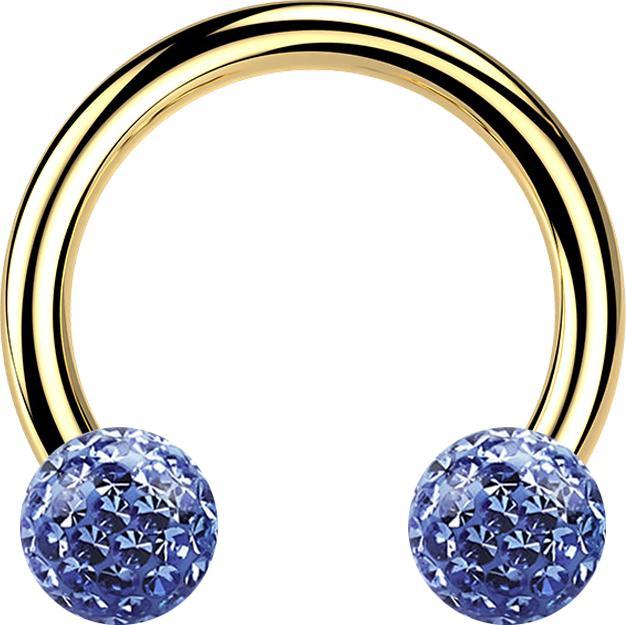 Star Piercing Micro Circular Barbell vergoldet mit zwei Kristall Kugeln hellblau Epoxy Schutzschicht (Titan G23, ohne Messing)