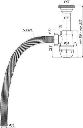 Produktbild Ani Plast BOTTLE WASHBASIN TRAP 1 1/4X32+FLEX PIPE (Waschmaschinen-Siphon)