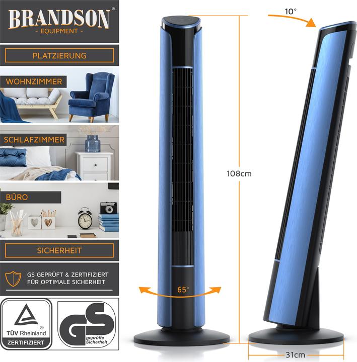 Immagine prodotto Brandson Ventilatore a torre, telecomando, inclinabile di 10°, oscillazione, 4 modalità, ventilatore a (52 dB)
