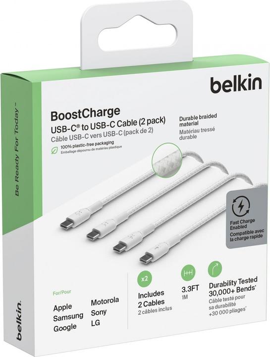 Immagine prodotto Belkin Cavo da USB-C a USB-C intrecciato in PVC da 1 m in confezione doppia (1 m, USB 2.0)