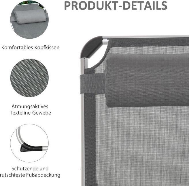 Immagine prodotto Swisshandel24 Lettino prendisole da giardino lettino in tessuto di alluminio lettino relax lettino regolabile in (189 cm)