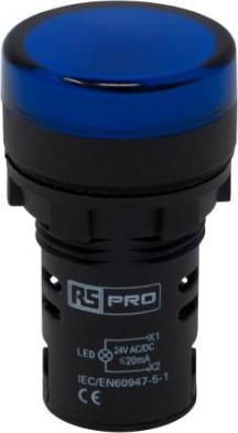 Actual product image Rs Pro Indicator light 24V ac/dc blue, cut-out Ø 22mm LED panel mounting IP 65