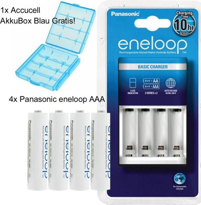 Panasonic Chargeur Eneloop BQ-CC51H et 4 piles rechargeables eneloop AAA (4 pcs, Piles rechargeables + chargeur)