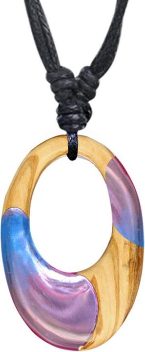 Image du produit Star Piercing Collier noir pendentif ovale bicolore époxy bleu et rose en bois d'olivier (Organique, sans laiton)