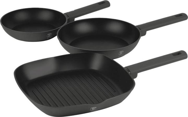 Actual product image BerlingerHaus Haus 3-teiliges Bratpfannen Set Ø 20/24cm + 28 cm Grillpfanne matt Anthracite Collection (28 cm, Grill pan, Frying pan, Aluminium)