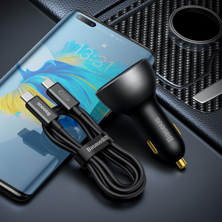 Image du produit Baseus Digital Display fast car charger USB-A / USB-C PD3.1 140W black + USB-C cable Superior