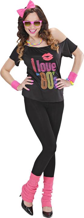 Actual product image Widmann 80's Girl Shirt: With Cuffs And Hair Bow (S/M)