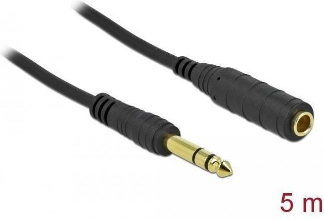 Produktbild Delock Klinkenverlängerungskabel 6,35 mm 3 Pin Stecker zu Buchse 5 m schwarz (5 m, Verlängerung)