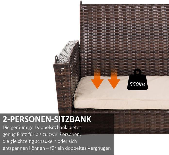 Produktbild Swisshandel24 Hängebank 2-Sitzer Rattan Gartenschaukel mit Sitzkissen Hängeschaukel Hollywoodschaukel Schaukelbank