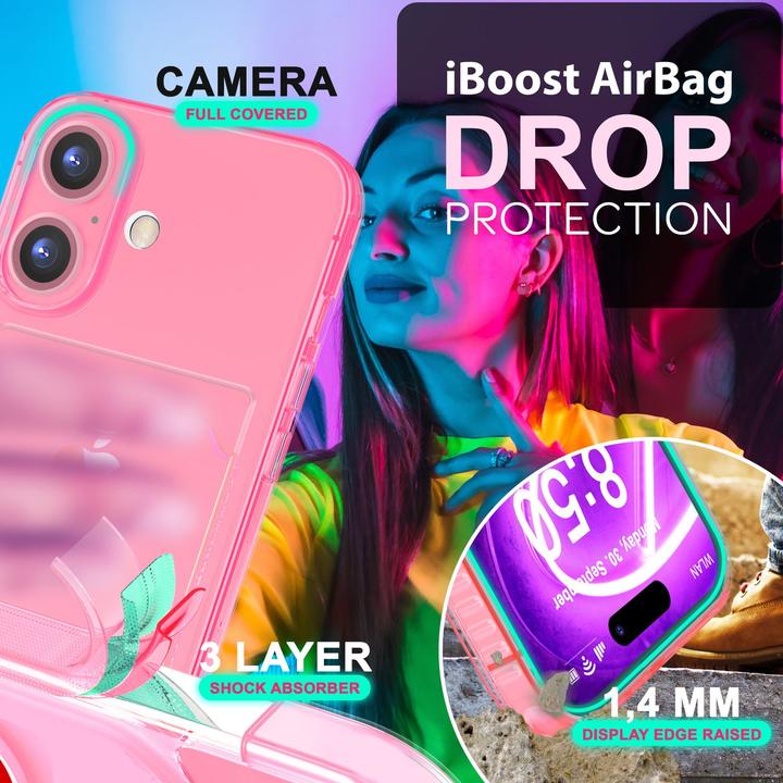 Immagine prodotto Nalia Portacarte trasparente in silicone trasparente al neon (Apple iPhone 16)