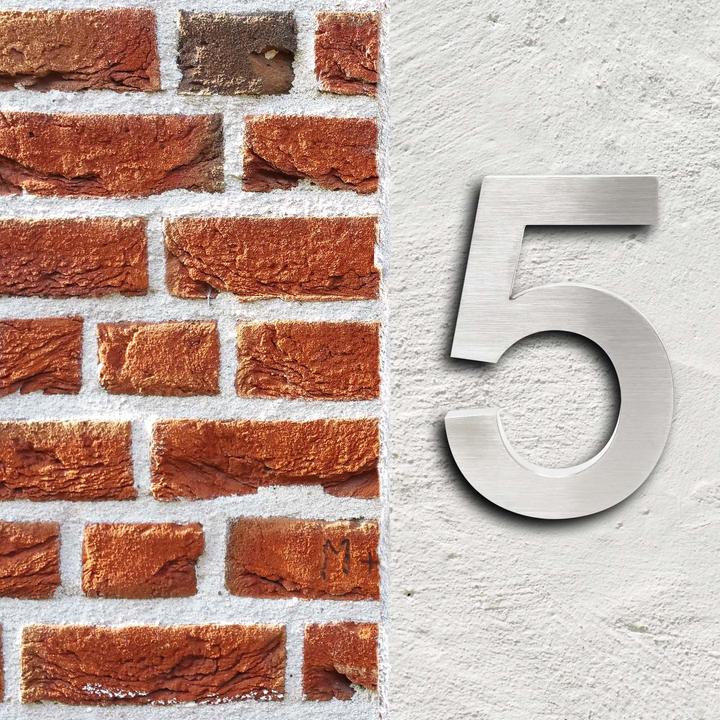 Image du produit Wiltec Plaque Numéro Maison Chiffre "5" 3D 20cm Acier inoxydable Résistant Intempéries Matériel F