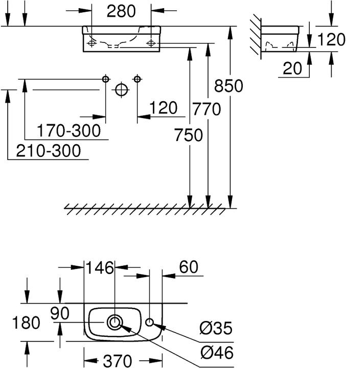 Image du produit Grohe Mini lave-mains en céramique Euro (180 mm, 370 mm)