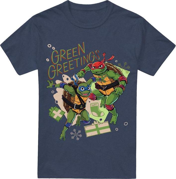 Actual product image Teenage Mutant NT Unisex Adult Christmas Greetings Leonardo & Raphael T-Shirt (XL)
