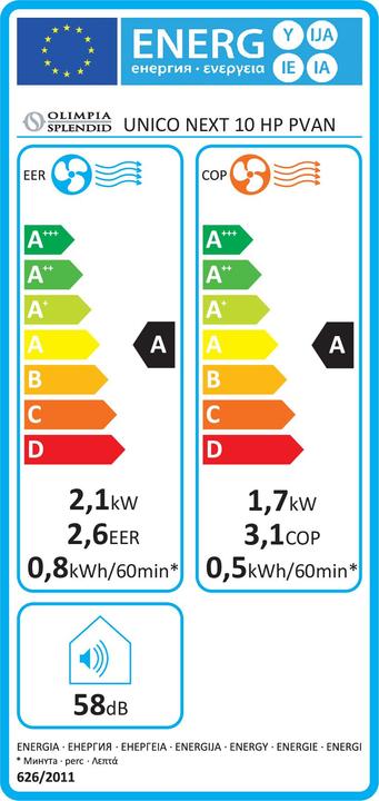 Energie-Label Olimpia Splendid Unico Next 10 HP PVAN (8530.35 BTU/h)
