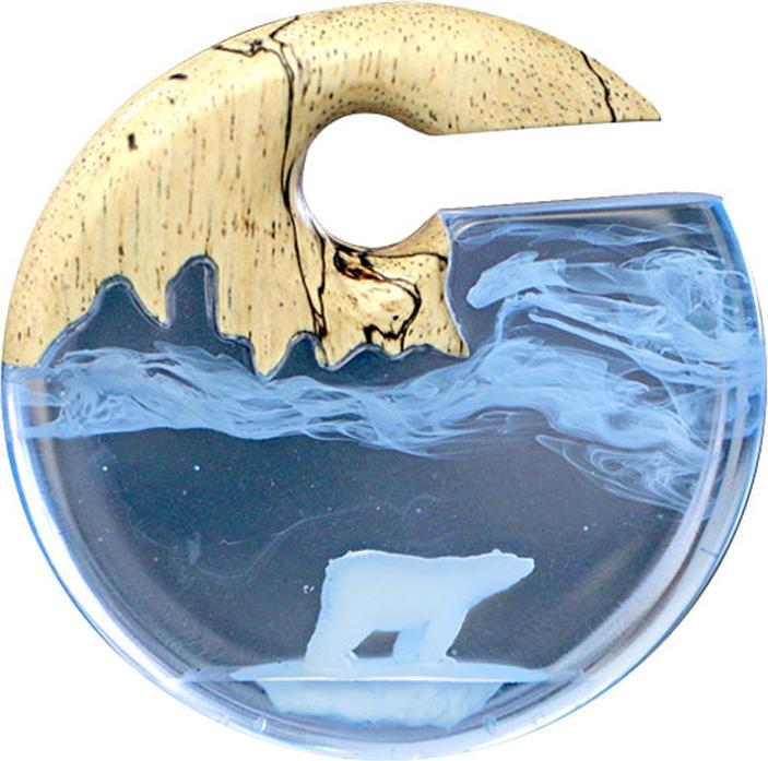 Star Piercing Ohrgewicht Eisbär Epoxy blau aus Tamarind Holz (ohne Messing, Organisch)