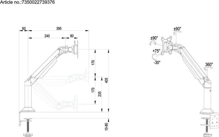 Produktbild Multibrackets MB Gasgelenk-W+T Halter (Tisch, 32")