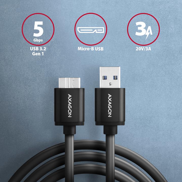Actual product image Axagon BUMM3-AM10AB Cable Micro-B USB to USB-A 3.2 Gen 1 (1 m, USB 3.2 Gen 1)