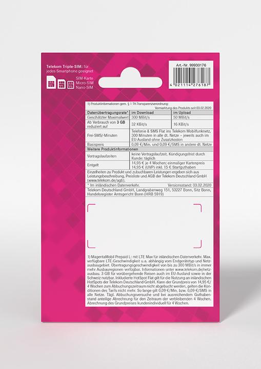 Image du produit Telekom Magenta Mobil Prepaid L Carte prépayée sans engagement contractuel