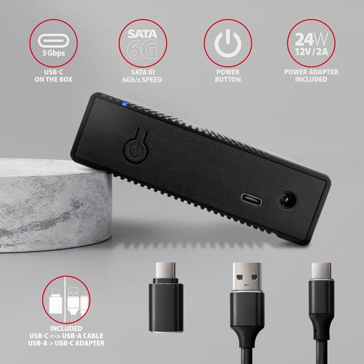 Actual product image Axagon EE35-GTR, USB-C - SATA 3.5" RIBBED box, ÄernÃ½ (3.5")