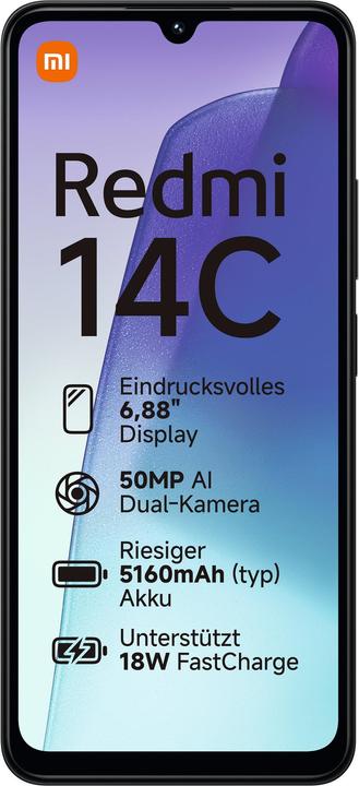 Produktbild Xiaomi Redmi 14C (128 GB, Midnight Black, 6.88", Dual SIM, 50 Mpx, 4G)