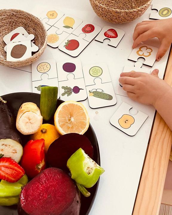 Produktbild Activity Board Hölzerne Früchte und Gemüse Puzzle, 2 Stück Puzzle, Bildungsmaterial, Homeschool Vorschule Karten (20 Teile)