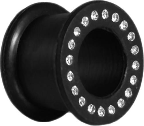 Produktbild Star Piercing Flesh Tunnel schwarz mit Kristall silber (Silikon, ohne MessingChirurgenstahl 316L)