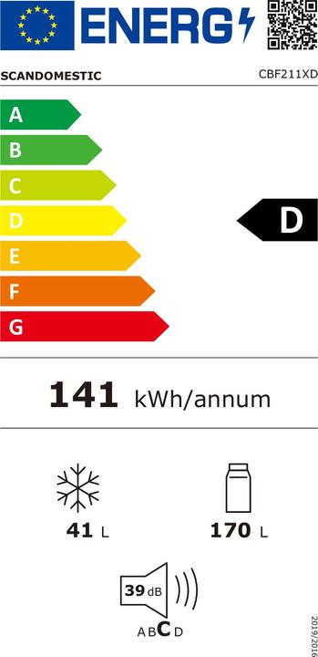 Label énergétique Scandomestic CBF211XD Réfrigérateur américain, acier (Autonome, 271 l)