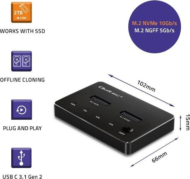 Actual product image Qoltec M.2 SSD drive docking station