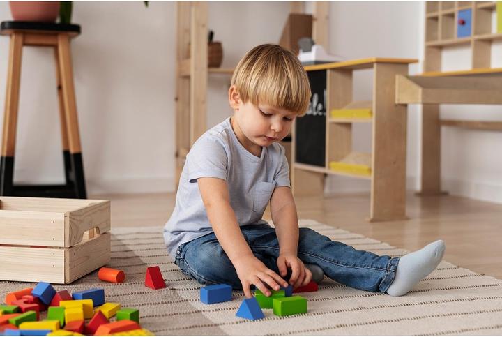 Image du produit Kruzzel 100 cubes en bois dans un seau avec couvercle de tri