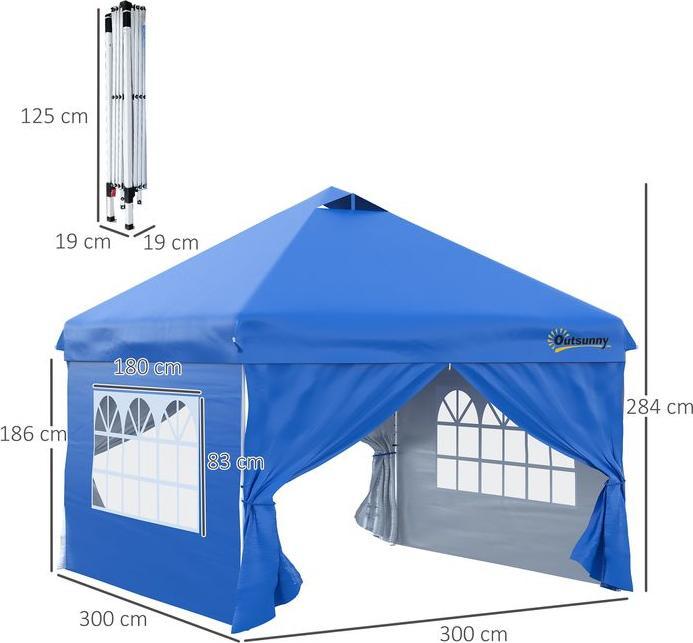Image du produit Swisshandel24 3x3m gazebo pliant 4 parois latérales incl. piquets haubans sac de transport métal Oxford bleu (300 cm, 300 cm)