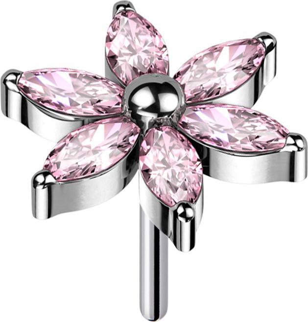 Actual product image Star Piercing Threadless flower silver crystals pink (without brass, Titanium G23)