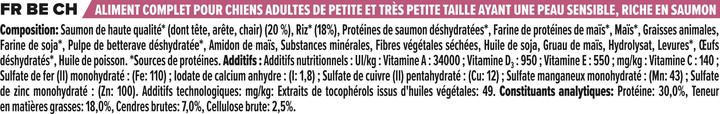 Valeurs nutritives et ingrédients Pro Plan Peau sensible (Adulte, 1 pcs, 3000 g)