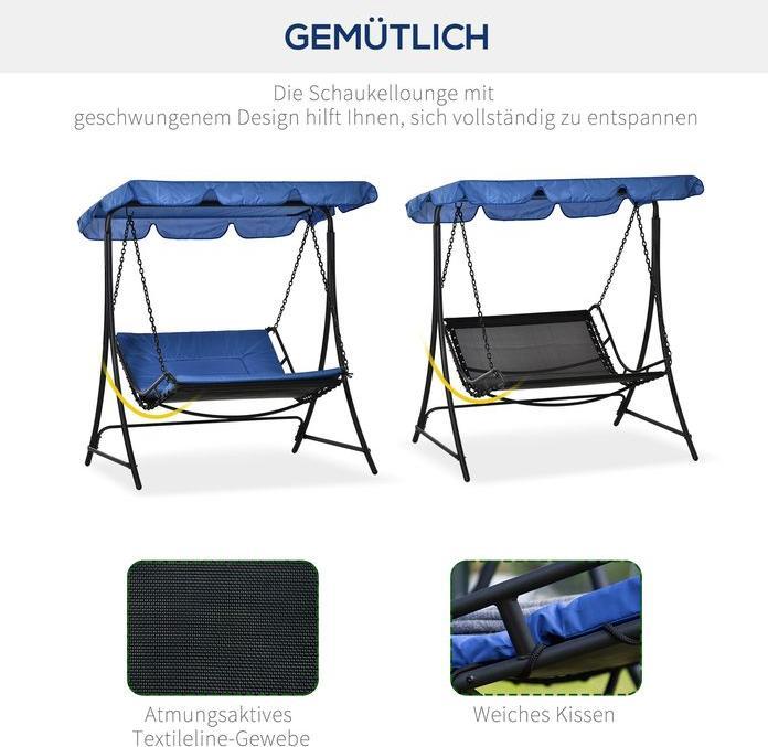 Actual product image Swisshandel24 Swinging lounger Hollywood swing garden lounger with roof for 2 persons steel blue 164x116x176cm