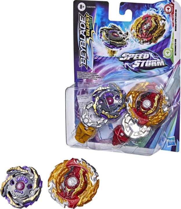 Produktbild Hasbro Beyblade Burst Surge Speedstorm World Spryzen S6 und Betromoth B6 (Deutsch, Französisch, Italienisch, Englisch, Spanisch, Polnisch, Russisch, Niederländisch, Türkisch, Ungarisch, Tschechisch, Griechisch, Bulgarisch, Ukrainisch, Kroatisch, Slowakisch)