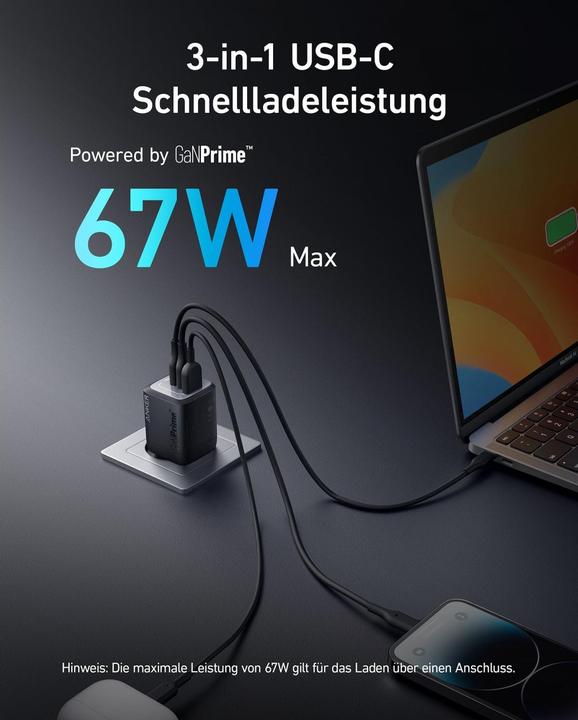 Image du produit Anker 735 Chargeur mural Prime 67W 1A/2C Noir (67 W)