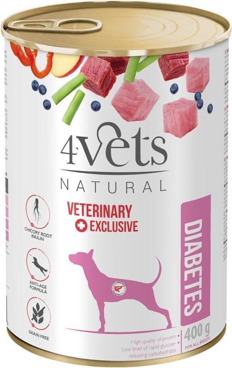 4Vets Natural Diabetes Dog - Cibo umido per cani - 400 g (Senior, 1 pz., 400 g)