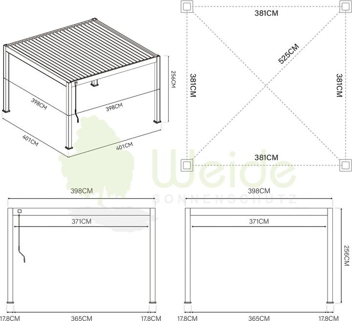 Nährwerte und Zutaten Weide elektrische Pergola 4x4m Anthrazit mit LED (400 cm, 400 cm)