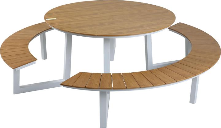 Axi Taco Picknicktisch mit 2 Bänken Rund - Weiss/Teak-Look