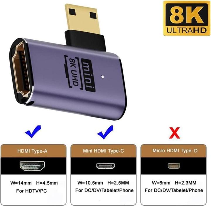 Immagine prodotto PowerGuard Adattatore da Mini HDMI a HDMI 2.1 con angolo di 90 gradi a sinistra (Mini HDMI)